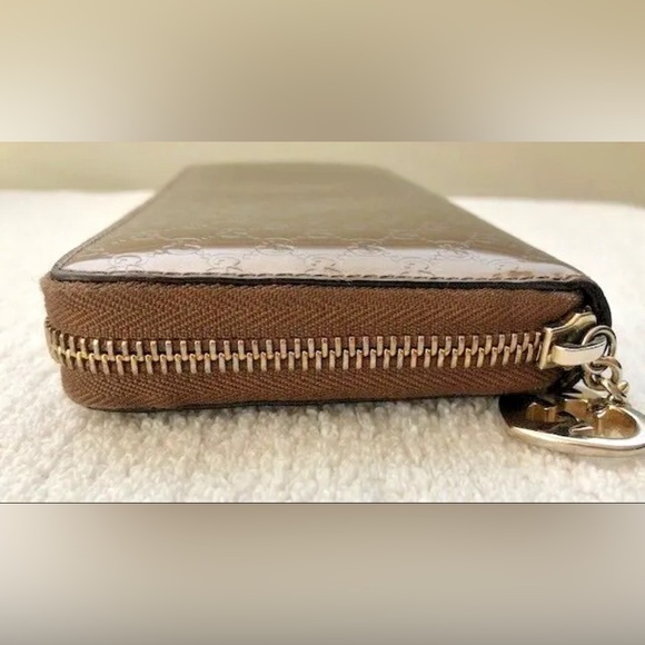GUCCI Bronze Guccissima Patent Leather Zip Around Wallet - Picture 10 of 10